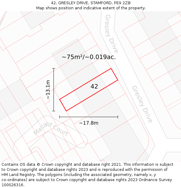 42, GRESLEY DRIVE, STAMFORD, PE9 2ZB: Plot and title map
