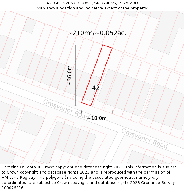 42, GROSVENOR ROAD, SKEGNESS, PE25 2DD: Plot and title map