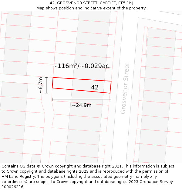 42, GROSVENOR STREET, CARDIFF, CF5 1NJ: Plot and title map