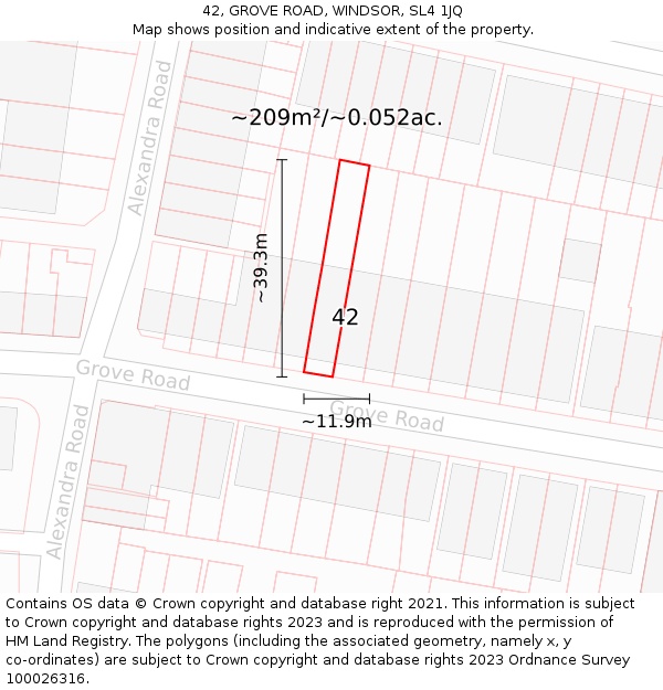 42, GROVE ROAD, WINDSOR, SL4 1JQ: Plot and title map