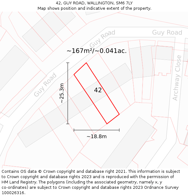 42, GUY ROAD, WALLINGTON, SM6 7LY: Plot and title map