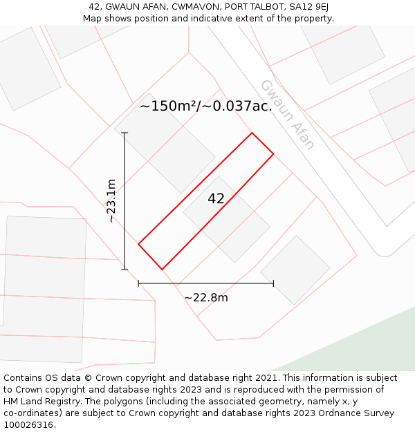 42, GWAUN AFAN, CWMAVON, PORT TALBOT, SA12 9EJ: Plot and title map