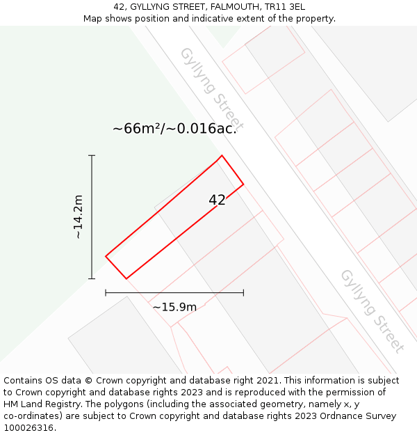 42, GYLLYNG STREET, FALMOUTH, TR11 3EL: Plot and title map