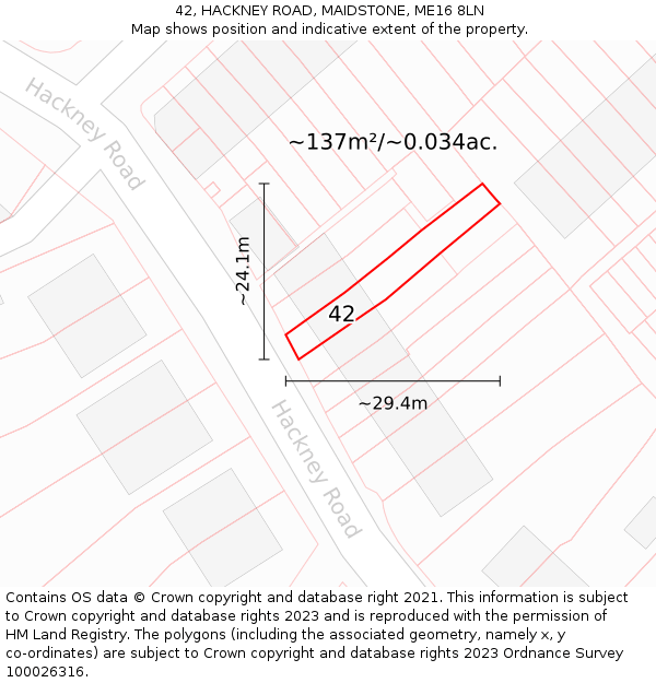 42, HACKNEY ROAD, MAIDSTONE, ME16 8LN: Plot and title map