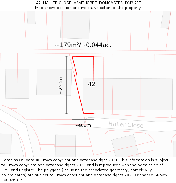 42, HALLER CLOSE, ARMTHORPE, DONCASTER, DN3 2FF: Plot and title map