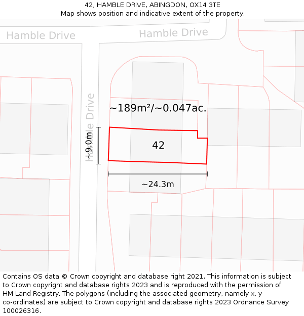 42, HAMBLE DRIVE, ABINGDON, OX14 3TE: Plot and title map