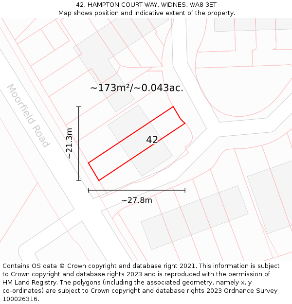 42, HAMPTON COURT WAY, WIDNES, WA8 3ET: Plot and title map