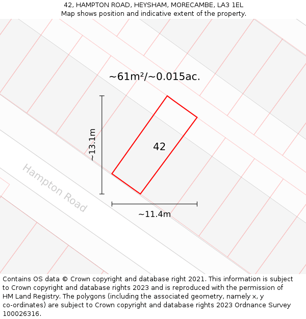42, HAMPTON ROAD, HEYSHAM, MORECAMBE, LA3 1EL: Plot and title map