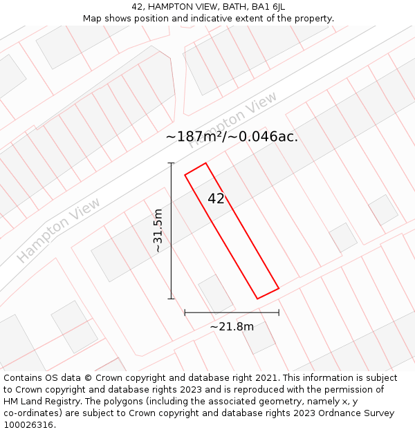 42, HAMPTON VIEW, BATH, BA1 6JL: Plot and title map