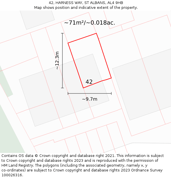 42, HARNESS WAY, ST ALBANS, AL4 9HB: Plot and title map