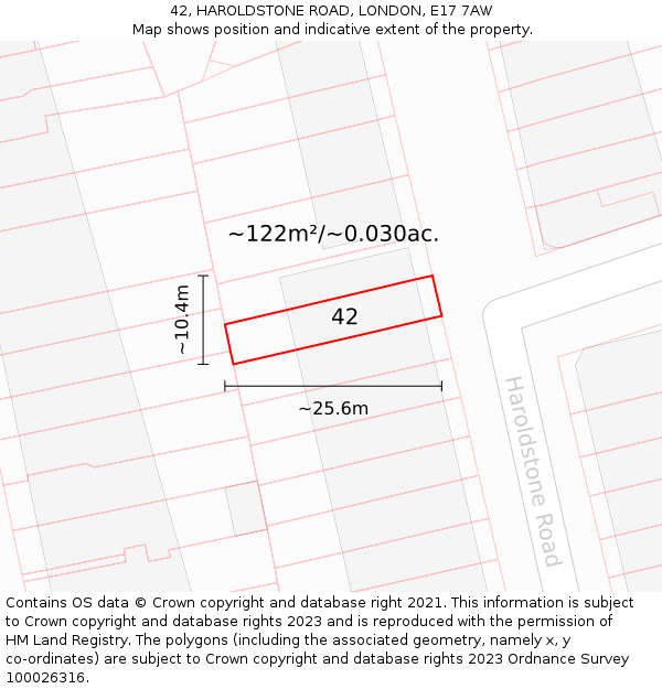 42, HAROLDSTONE ROAD, LONDON, E17 7AW: Plot and title map