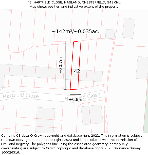 42, HARTFIELD CLOSE, HASLAND, CHESTERFIELD, S41 0NU: Plot and title map