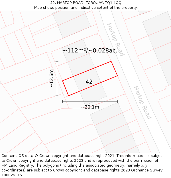 42, HARTOP ROAD, TORQUAY, TQ1 4QQ: Plot and title map