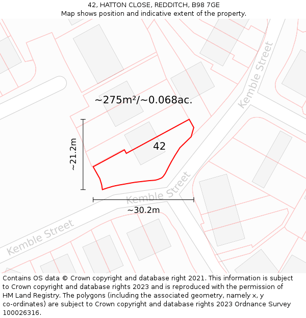 42, HATTON CLOSE, REDDITCH, B98 7GE: Plot and title map