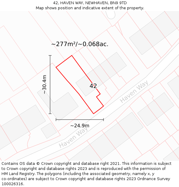42, HAVEN WAY, NEWHAVEN, BN9 9TD: Plot and title map