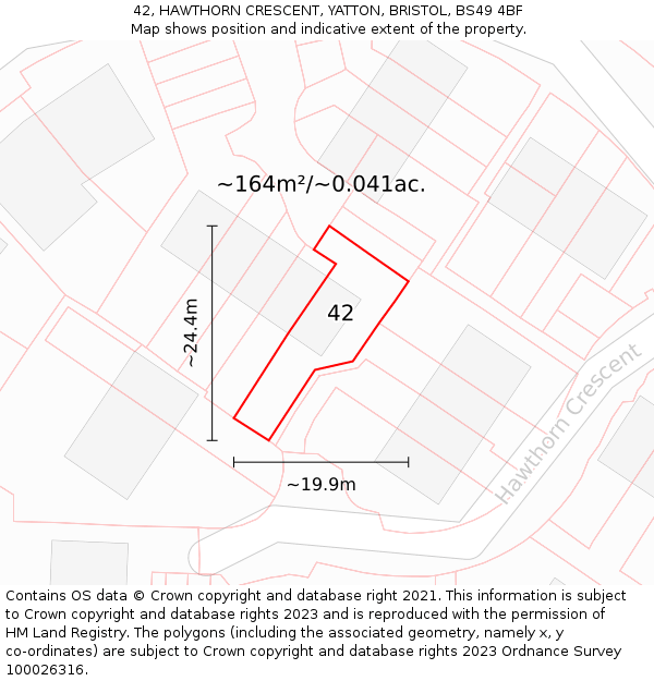 42, HAWTHORN CRESCENT, YATTON, BRISTOL, BS49 4BF: Plot and title map