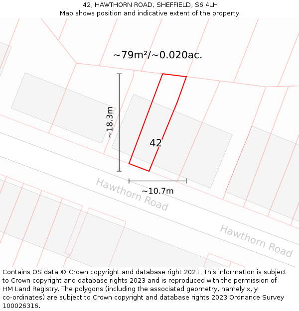 42, HAWTHORN ROAD, SHEFFIELD, S6 4LH: Plot and title map
