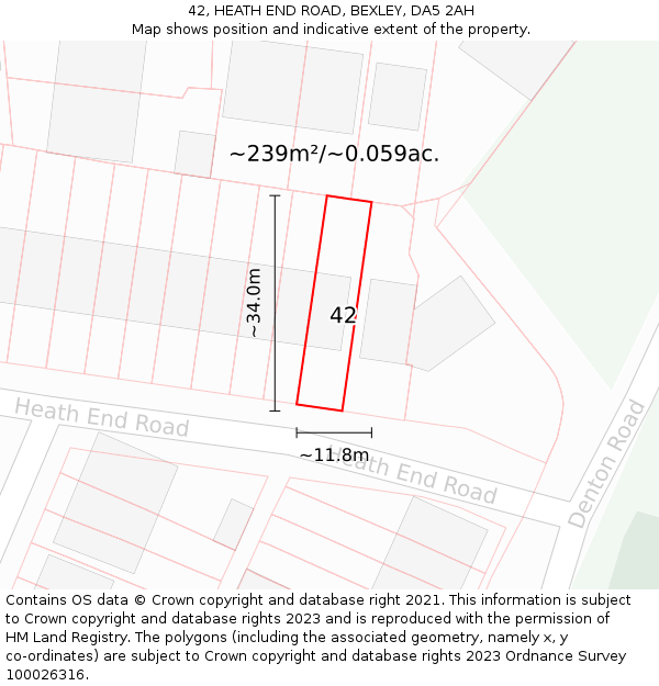 42, HEATH END ROAD, BEXLEY, DA5 2AH: Plot and title map