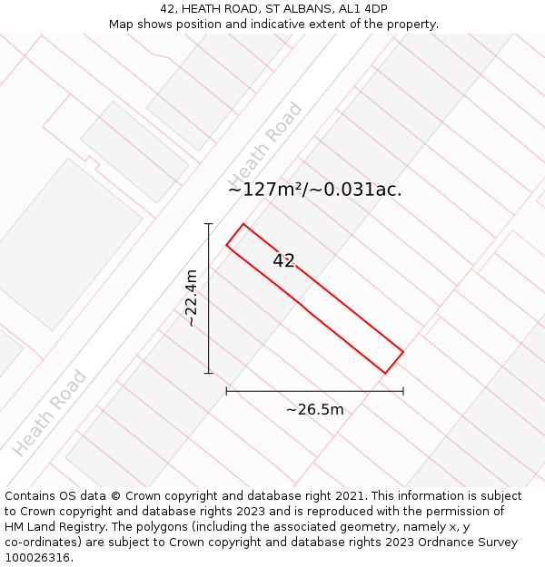 42, HEATH ROAD, ST ALBANS, AL1 4DP: Plot and title map