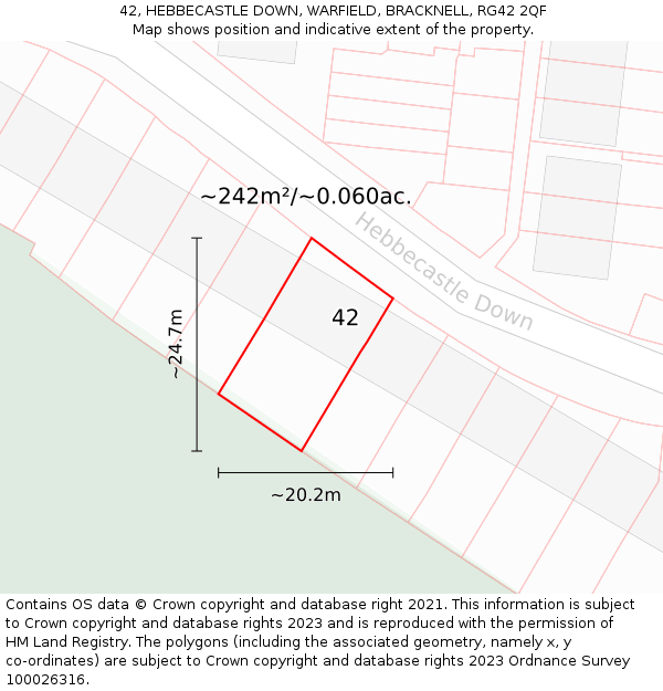 42, HEBBECASTLE DOWN, WARFIELD, BRACKNELL, RG42 2QF: Plot and title map