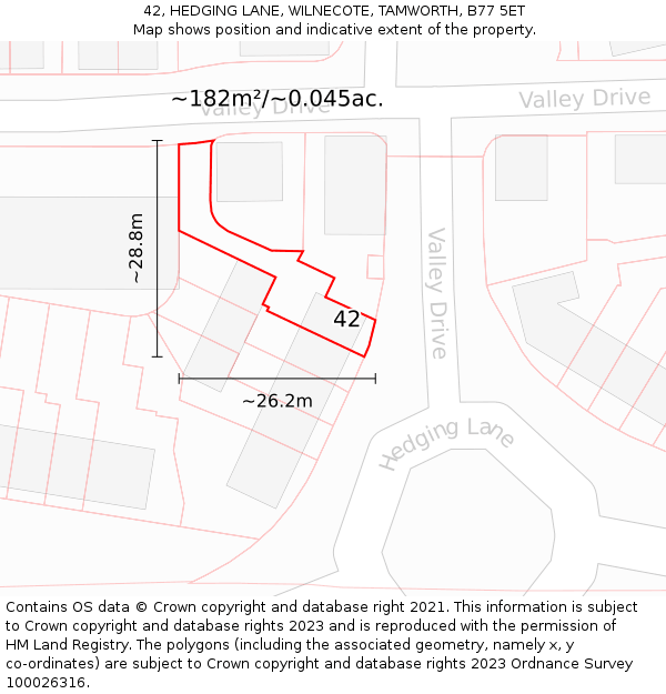 42, HEDGING LANE, WILNECOTE, TAMWORTH, B77 5ET: Plot and title map