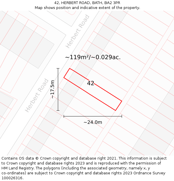 42, HERBERT ROAD, BATH, BA2 3PR: Plot and title map