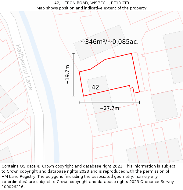 42, HERON ROAD, WISBECH, PE13 2TR: Plot and title map