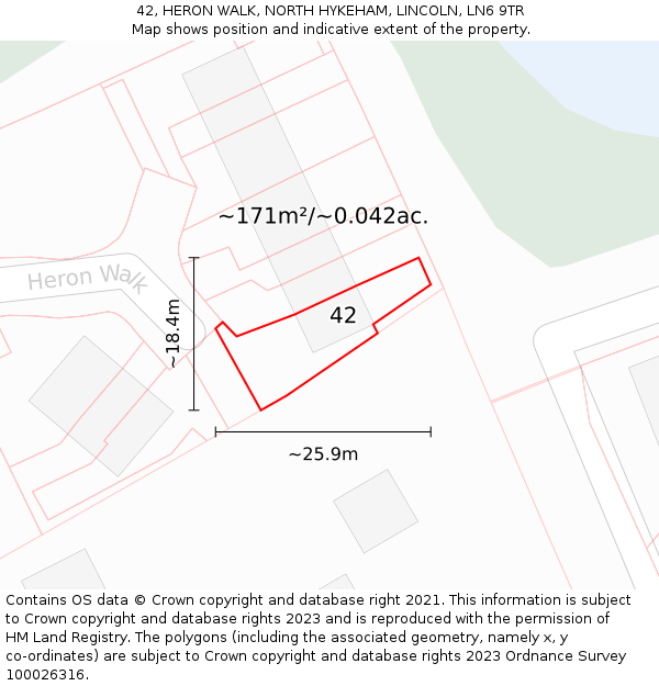 42, HERON WALK, NORTH HYKEHAM, LINCOLN, LN6 9TR: Plot and title map