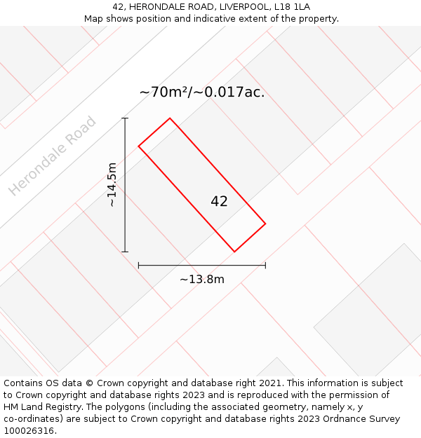 42, HERONDALE ROAD, LIVERPOOL, L18 1LA: Plot and title map