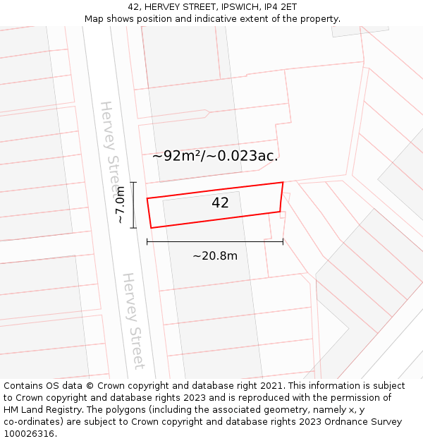 42, HERVEY STREET, IPSWICH, IP4 2ET: Plot and title map