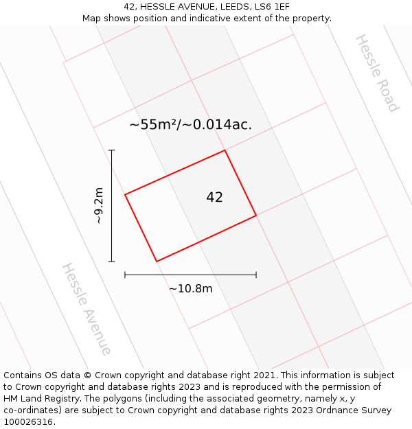 42, HESSLE AVENUE, LEEDS, LS6 1EF: Plot and title map