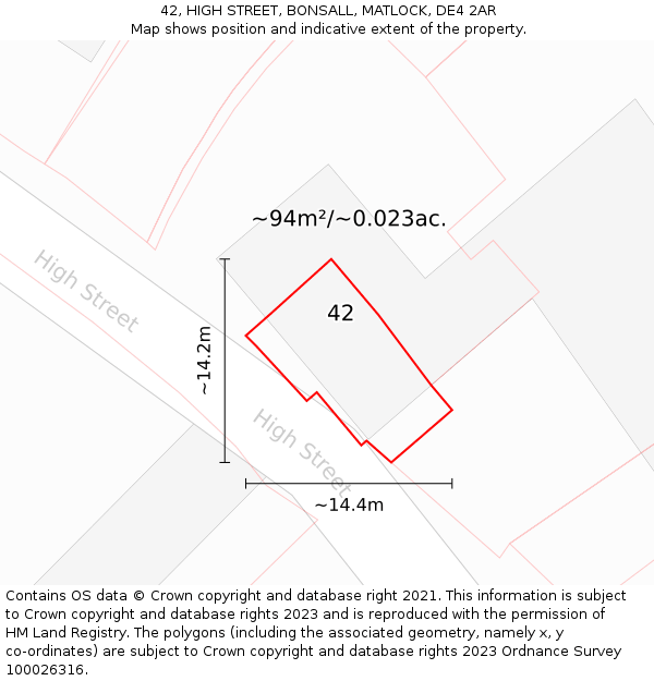 42, HIGH STREET, BONSALL, MATLOCK, DE4 2AR: Plot and title map