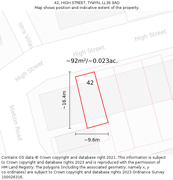 42, HIGH STREET, TYWYN, LL36 9AD: Plot and title map
