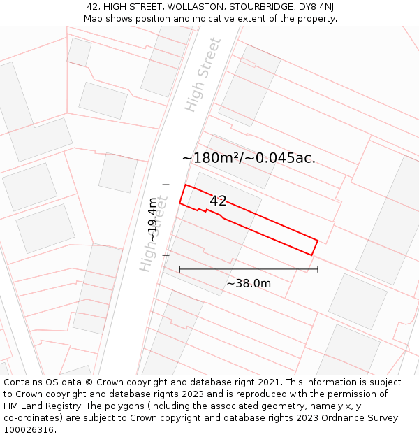 42, HIGH STREET, WOLLASTON, STOURBRIDGE, DY8 4NJ: Plot and title map