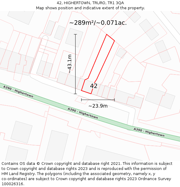 42, HIGHERTOWN, TRURO, TR1 3QA: Plot and title map
