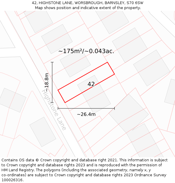 42, HIGHSTONE LANE, WORSBROUGH, BARNSLEY, S70 6SW: Plot and title map