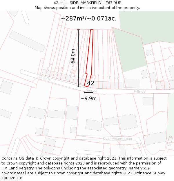 42, HILL SIDE, MARKFIELD, LE67 9UP: Plot and title map