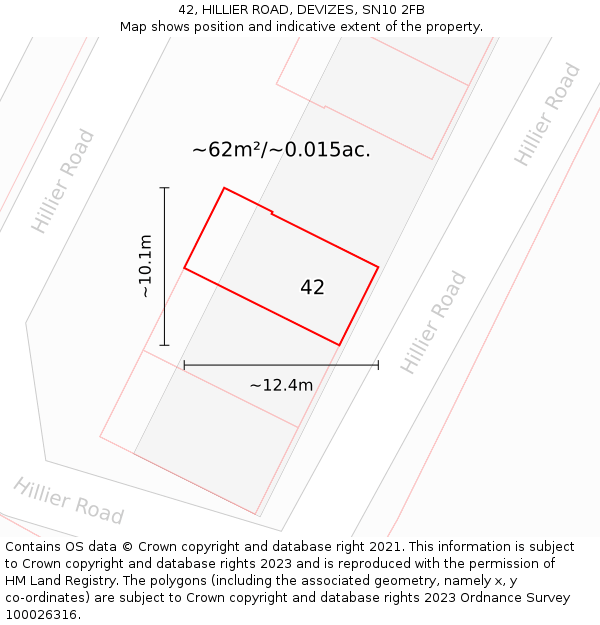 42, HILLIER ROAD, DEVIZES, SN10 2FB: Plot and title map