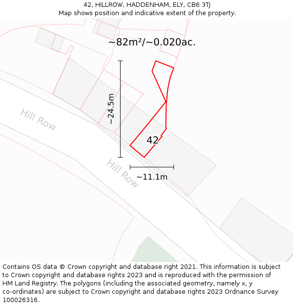 42, HILLROW, HADDENHAM, ELY, CB6 3TJ: Plot and title map