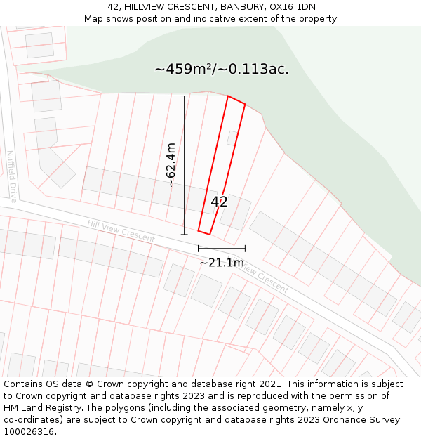 42, HILLVIEW CRESCENT, BANBURY, OX16 1DN: Plot and title map