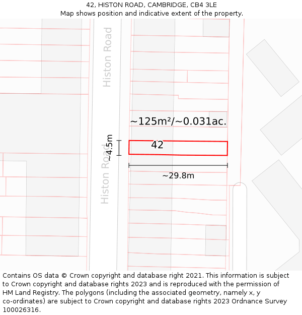 42, HISTON ROAD, CAMBRIDGE, CB4 3LE: Plot and title map