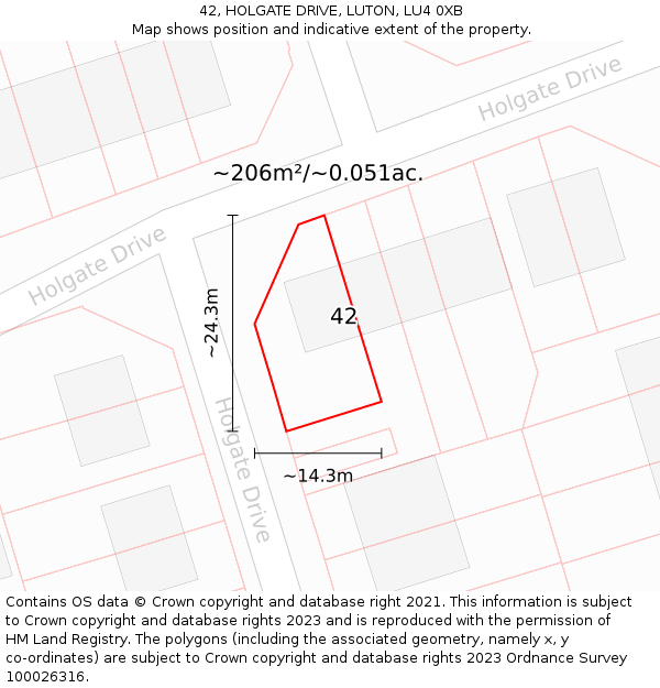 42, HOLGATE DRIVE, LUTON, LU4 0XB: Plot and title map