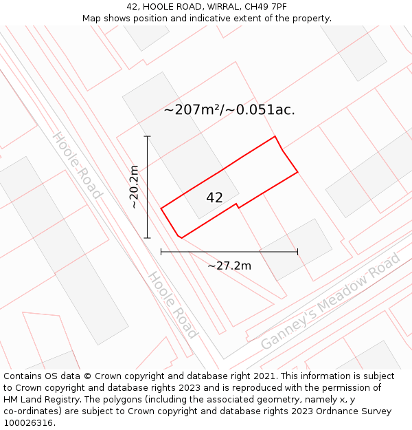 42, HOOLE ROAD, WIRRAL, CH49 7PF: Plot and title map