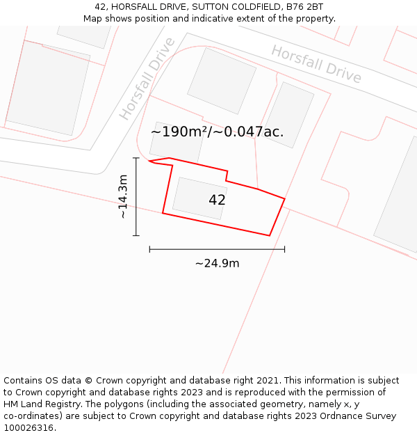 42, HORSFALL DRIVE, SUTTON COLDFIELD, B76 2BT: Plot and title map