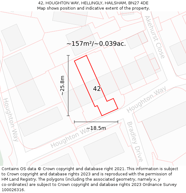 42, HOUGHTON WAY, HELLINGLY, HAILSHAM, BN27 4DE: Plot and title map