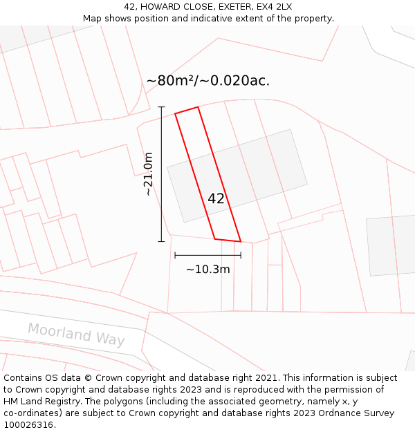 42, HOWARD CLOSE, EXETER, EX4 2LX: Plot and title map