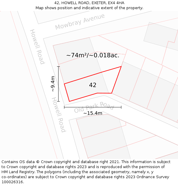 42, HOWELL ROAD, EXETER, EX4 4HA: Plot and title map