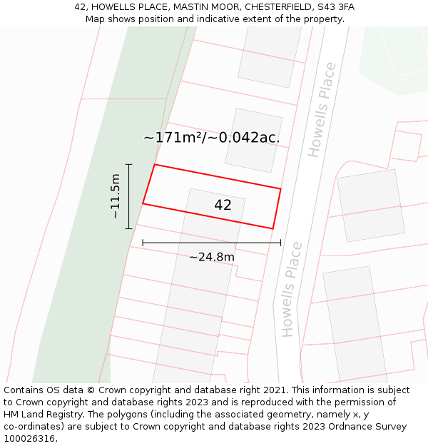 42, HOWELLS PLACE, MASTIN MOOR, CHESTERFIELD, S43 3FA: Plot and title map