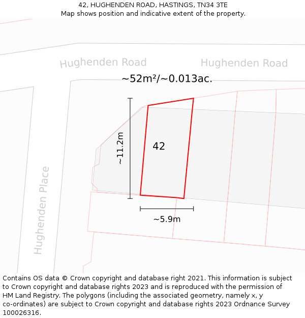 42, HUGHENDEN ROAD, HASTINGS, TN34 3TE: Plot and title map