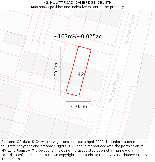 42, HULATT ROAD, CAMBRIDGE, CB1 8TH: Plot and title map